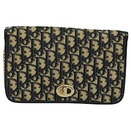 Christian Dior-Christian Dior Trotter Canvas Chain Shoulder Bag Navy Gold Auth 116294-Golden,Navy blue