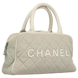 Chanel-CHANEL Matelasse Hand Bag Canvas Gray CC Auth 116391-Brown