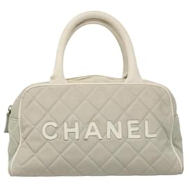 Chanel-CHANEL Matelasse Hand Bag Canvas Gray CC Auth 116391-Brown