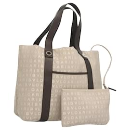 Bulgari-BVLGARI Logo Mania Tote Bag Canvas Beige Auth BA1523-Beige