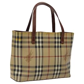 Burberry-BURBERRY Nova Check Hand Bag PVC Leather Beige Auth 118503-Beige
