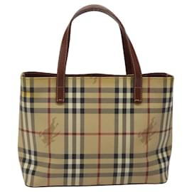 Burberry-BURBERRY Nova Check Hand Bag PVC Leather Beige Auth 118503-Beige