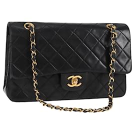 Chanel-CHANEL Matelasse 25 Double Flap Chain Bag Lamb Skin Black Gold CC Auth yk17867A-Black,Golden