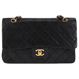 Chanel-CHANEL Matelasse 25 Double Flap Chain Bag Lamb Skin Black Gold CC Auth yk17867A-Black,Golden