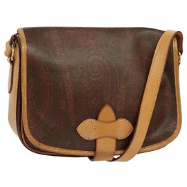 ETRO Bolsa de Ombro Paisley em Couro PVC Marrom Dourado Auth am8067 Marrom Dourado