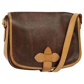 Etro-ETRO Paisley Shoulder Bag PVC Leather Brown Gold Auth am8067-Brown,Golden