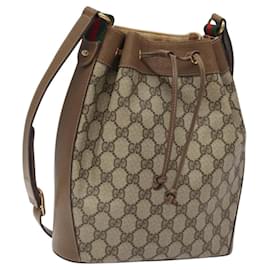 Gucci-GUCCI GG Supreme Web Sherry Line Bag PVC Beige Gold 14.02.034 Auth BA1219-Beige,Golden