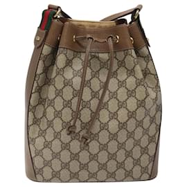 Gucci-GUCCI GG Supreme Web Sherry Line Bag PVC Beige Gold 14.02.034 Auth BA1219-Beige,Golden