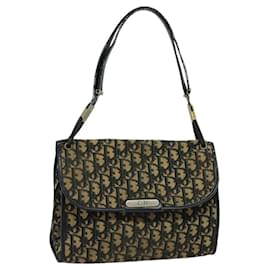 Christian Dior-Christian Dior Trotter Canvas Shoulder Bag Navy Gold Auth 120014-Golden,Navy blue