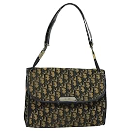 Christian Dior-Christian Dior Trotter Canvas Shoulder Bag Navy Gold Auth 120014-Golden,Navy blue