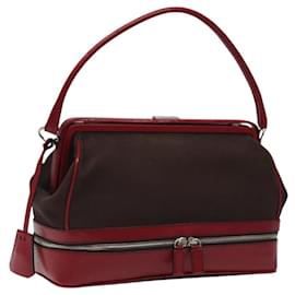 Prada-PRADA Shoulder Bag Canvas Leather Brown Silver Auth 120262-Brown,Silvery