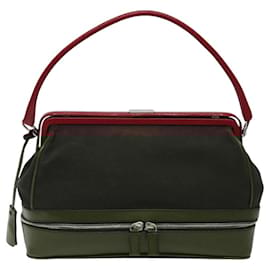 Prada-PRADA Shoulder Bag Canvas Leather Brown Silver Auth 120262-Brown,Silvery