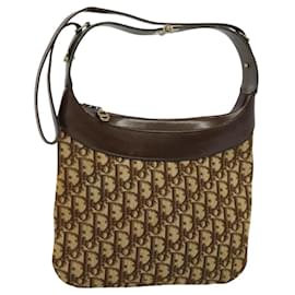 Christian Dior-Christian Dior Trotter Canvas Shoulder Bag Brown Auth 119375-Brown
