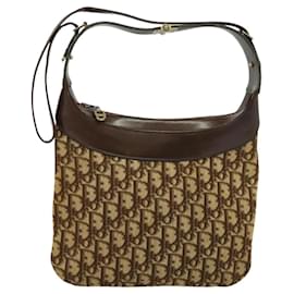 Christian Dior-Christian Dior Trotter Canvas Shoulder Bag Brown Auth 119375-Brown
