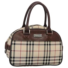 Burberry-BURBERRY Nova Check Hand Bag Canvas Beige Auth ep8717-Beige