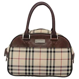 Burberry-BURBERRY Nova Check Hand Bag Canvas Beige Auth ep8717-Beige