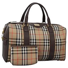 Autre Marque-Burberrys Nova Check Boston Bag Canvas Beige Gold Auth 119686-Beige,Golden
