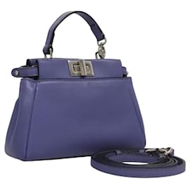 Fendi-FENDI Micro Peek A Boo Hand Bag Leather 2way Purple Auth 118159-Purple