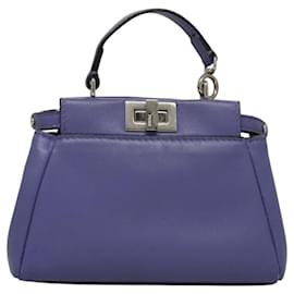 Fendi-FENDI Micro Peek A Boo Hand Bag Leather 2way Purple Auth 118159-Purple