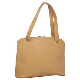 Bolsa de Ombro CHANEL em Couro Caviar Bege CC Auth bs24445 Bege