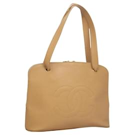 Chanel-CHANEL Shoulder Bag Caviar Skin Beige CC Auth bs24445-Beige