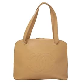 Chanel-CHANEL Shoulder Bag Caviar Skin Beige CC Auth bs24445-Beige