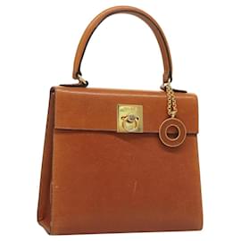 Céline-CELINE Hand Bag Leather Brown Gold Auth ep8641-Brown,Golden
