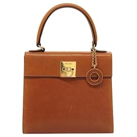 Céline-CELINE Hand Bag Leather Brown Gold Auth ep8641-Brown,Golden