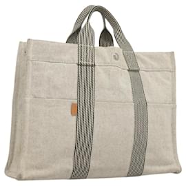 Hermès-HERMES New Fourre Tout MM Hand Bag Canvas White Silver Auth 119582-Silvery,White