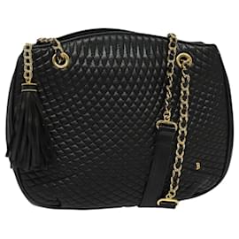 Bally-BALLY Chain Shoulder Bag Leather Black Gold Auth bs24787-Black,Golden