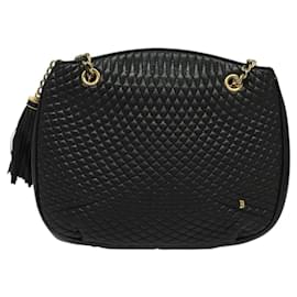 Bally-BALLY Chain Shoulder Bag Leather Black Gold Auth bs24787-Black,Golden