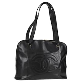 Chanel-CHANEL Shoulder Bag Caviar Skin Black Gold CC Auth bs24527-Black,Golden
