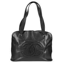 Chanel-CHANEL Shoulder Bag Caviar Skin Black Gold CC Auth bs24527-Black,Golden