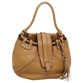 Salvatore Ferragamo-Salvatore Ferragamo Gancini Shoulder Bag Leather Beige Auth 116350-Beige