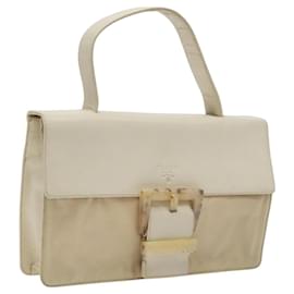 Prada-PRADA Hand Bag Nylon Leather White Silver Auth bs24555-Silvery,White