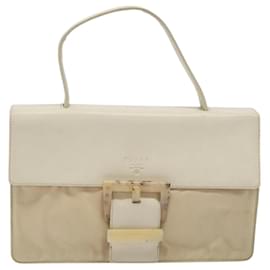Prada-PRADA Hand Bag Nylon Leather White Silver Auth bs24555-Silvery,White