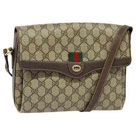 Gucci-GUCCI GG Supreme Web Sherry Line Shoulder Bag PVC Beige 904 02 084 Auth BA1301-Beige