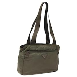 Prada-PRADA Tote Bag Nylon Khaki Silver Auth ti3008-Silvery,Khaki