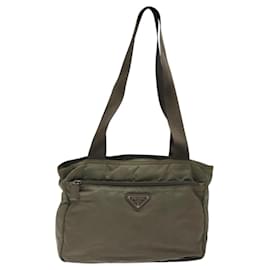 Prada-PRADA Tote Bag Nylon Khaki Silver Auth ti3008-Silvery,Khaki