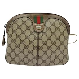 Gucci-GUCCI GG Supreme Web Sherry Line Shoulder Bag PVC Beige 904 02 047 Auth 118534-Red,Beige