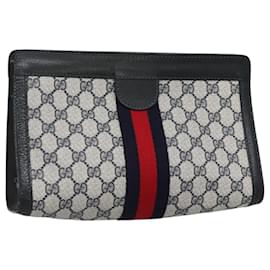Gucci-GUCCI GG Supreme Sherry Line Clutch Bag PVC Navy Red 64 014 2125 28 Auth th5889-Red,Navy blue