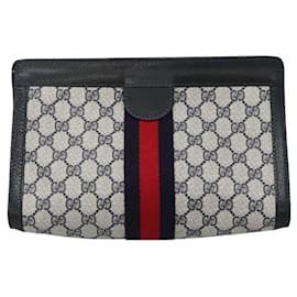 Gucci-GUCCI GG Supreme Sherry Line Clutch Bag PVC Navy Red 64 014 2125 28 Auth th5889-Red,Navy blue