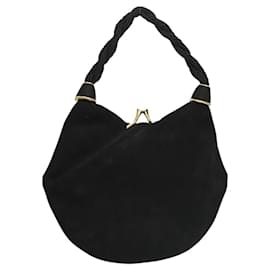 Salvatore Ferragamo-Salvatore Ferragamo Hand Bag Suede Black Gold Auth BA1104-Black,Golden