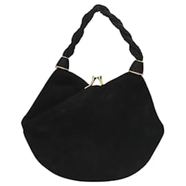 Salvatore Ferragamo-Salvatore Ferragamo Hand Bag Suede Black Gold Auth BA1104-Black,Golden