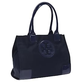 Tory Burch-TORY BURCH Ella Tote Bag Nylon Navy Gold Auth 119330-Golden,Navy blue