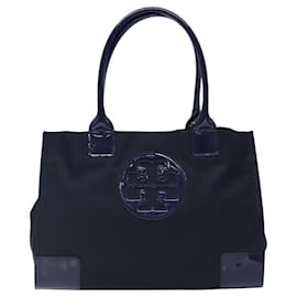Tory Burch-TORY BURCH Ella Tote Bag Nylon Navy Gold Auth 119330-Golden,Navy blue