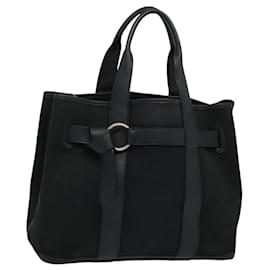 Hermès-HERMES Petite Ceinture MM Hand Bag Canvas Black Silver Auth bs24658-Black,Silvery