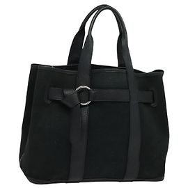 Hermès HERMES Petite Ceinture MM Borsa a Mano Tela Nera Argento Auth bs24658 Nero Argento