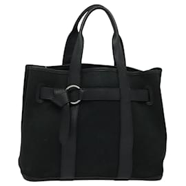 Hermès-HERMES Petite Ceinture MM Hand Bag Canvas Black Silver Auth bs24658-Black,Silvery