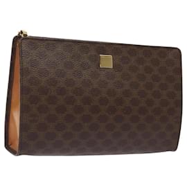 Céline-CELINE Macadam Canvas Pouch PVC Leather Brown Gold Auth 119526-Brown,Golden